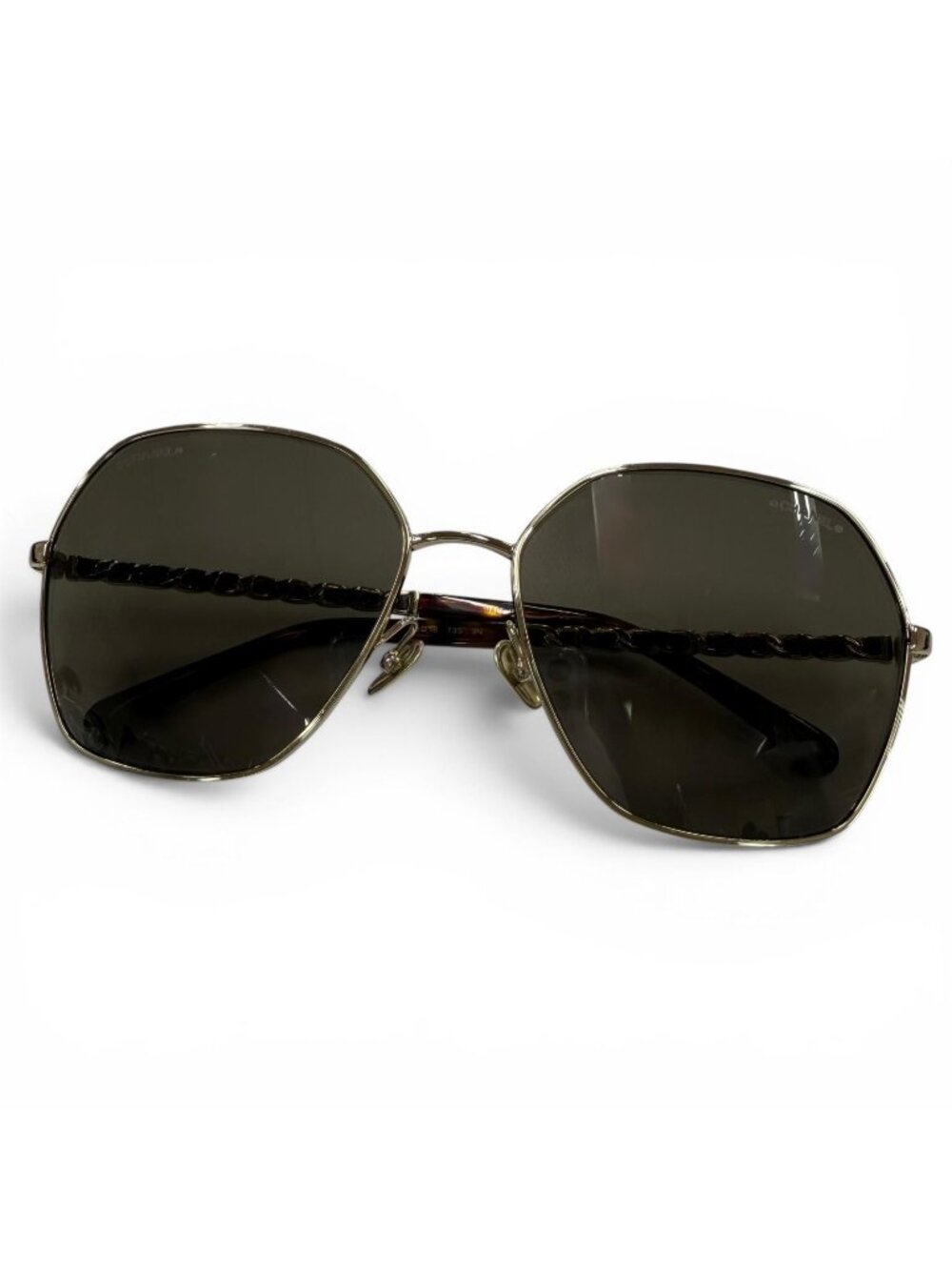 Chanel CC Logo Hexagon Chain Sunglasses Gold Black Demo Lens Eyewear
